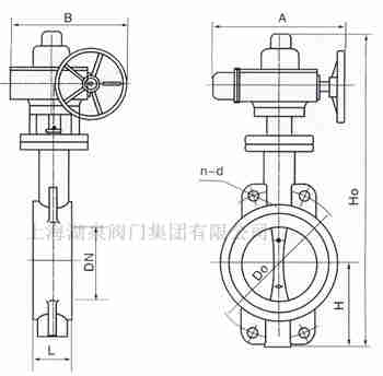 對夾式電動蝶閥外形尺寸，安裝圖